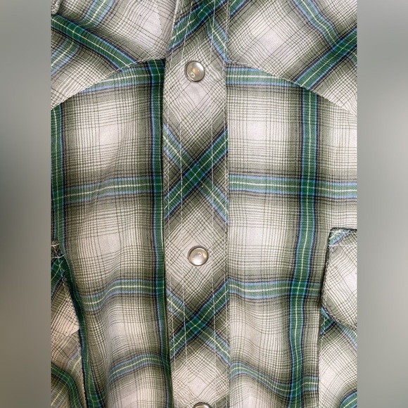WRANGLER Western Pearl Snap Button Green Plaid Shirt - Picture 4 of 9